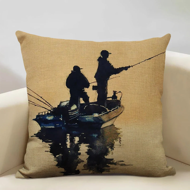 Axyaa Boat Pattern Linen Cushion Cover for Home Sofa Decor