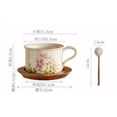 Axyaa Small Daisy Ceramic Coffee Mug Set with Saucer and Spoon