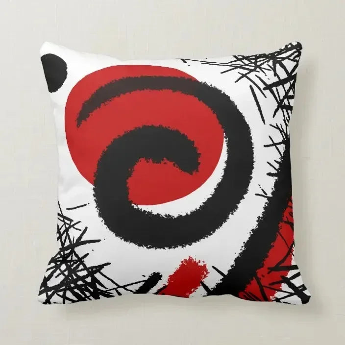 Axyaa Retro Geometric Lines Pillow Cover Set — Red & Black, Sofa Decor & Home Accent