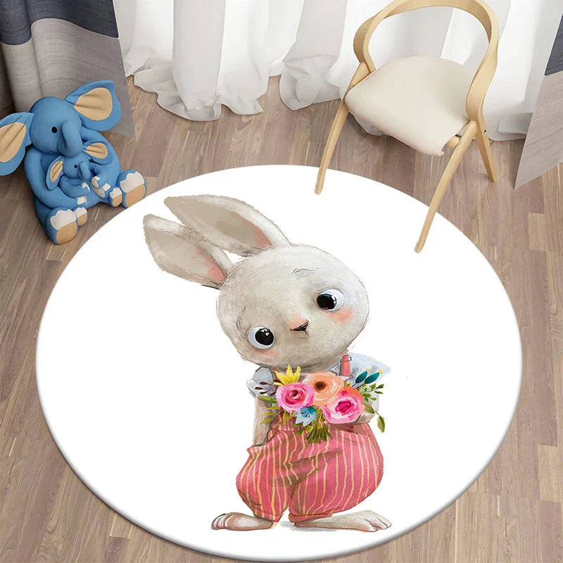 Round Rabbit Print Rug for Kids' Room | Axyaa's Cartoon Rabbit Mat