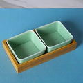 Axyaa Celadon Bamboo Wood Partition Fruit Snack Tray - Living Room Candy Nut Melon Seeds