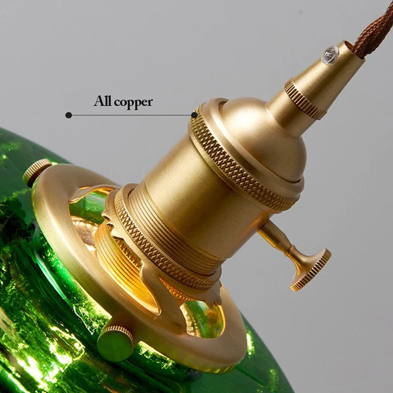 Axyaa Nordic Copper Glass LED Pendant Light - E27 Green/Clear Indoor Hanging Lamp for Dining & Bedroom