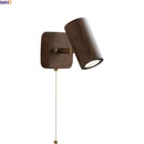 Axyaa Wood LED Wall Lamp Sconce Pull Chain Switch Square Round Light