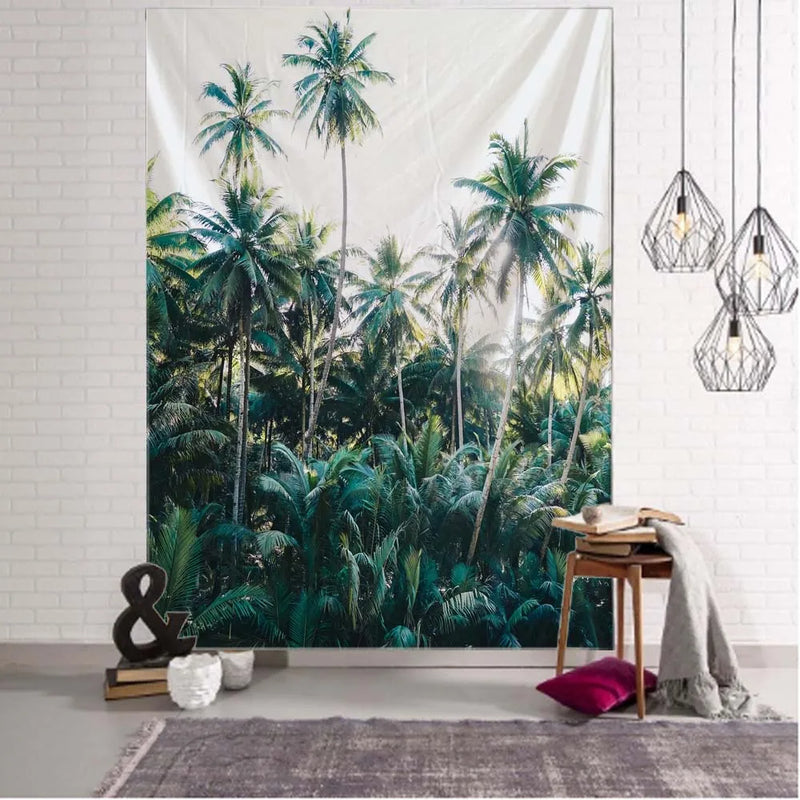 Axyaa Jungle Palm Tree Tapestry: Tropical Plant Leaves Wall Hanging.