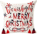 Axyaa Christmas Snowflake Red Bear Linen Pillow Cover 45x45 Square