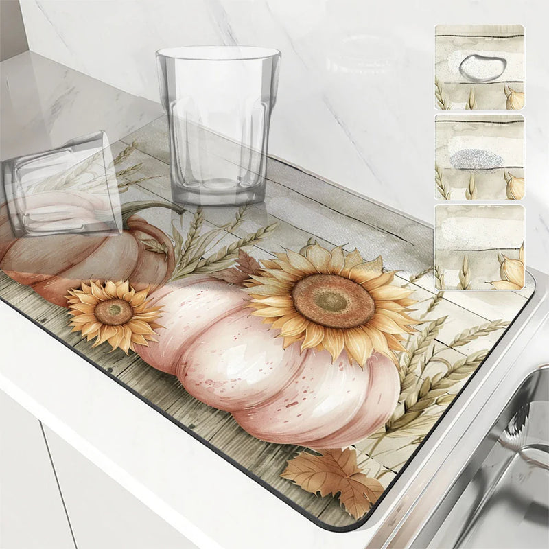 Axyaa Watercolor Pumpkin Absorbent Draining Dish Drying Mat