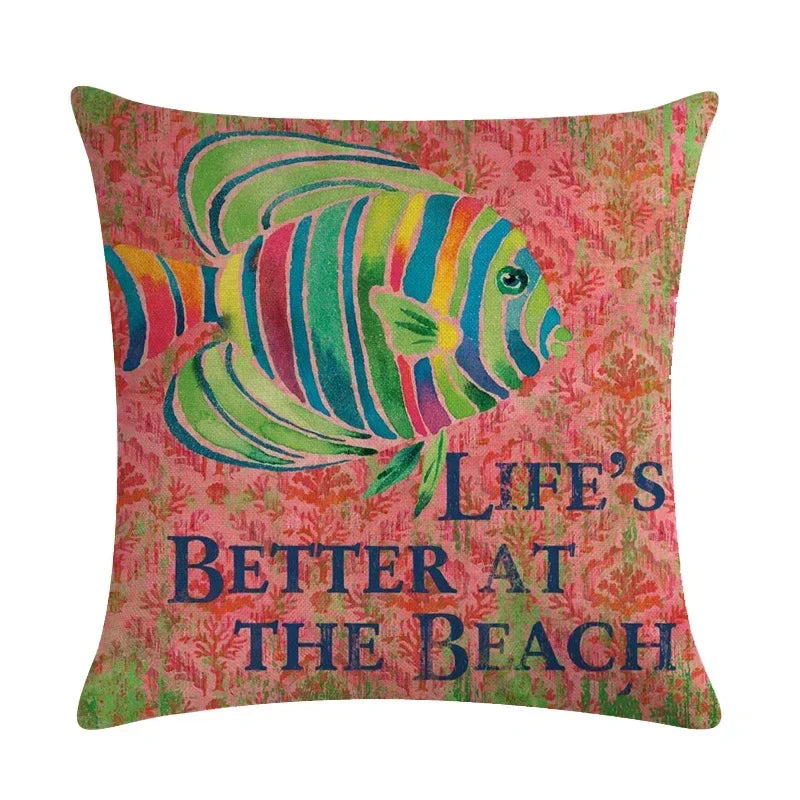 Axyaa Cartoon Sea Pattern Cushion Cover 45*45cm Living Room Sofa Decor Pillowcase