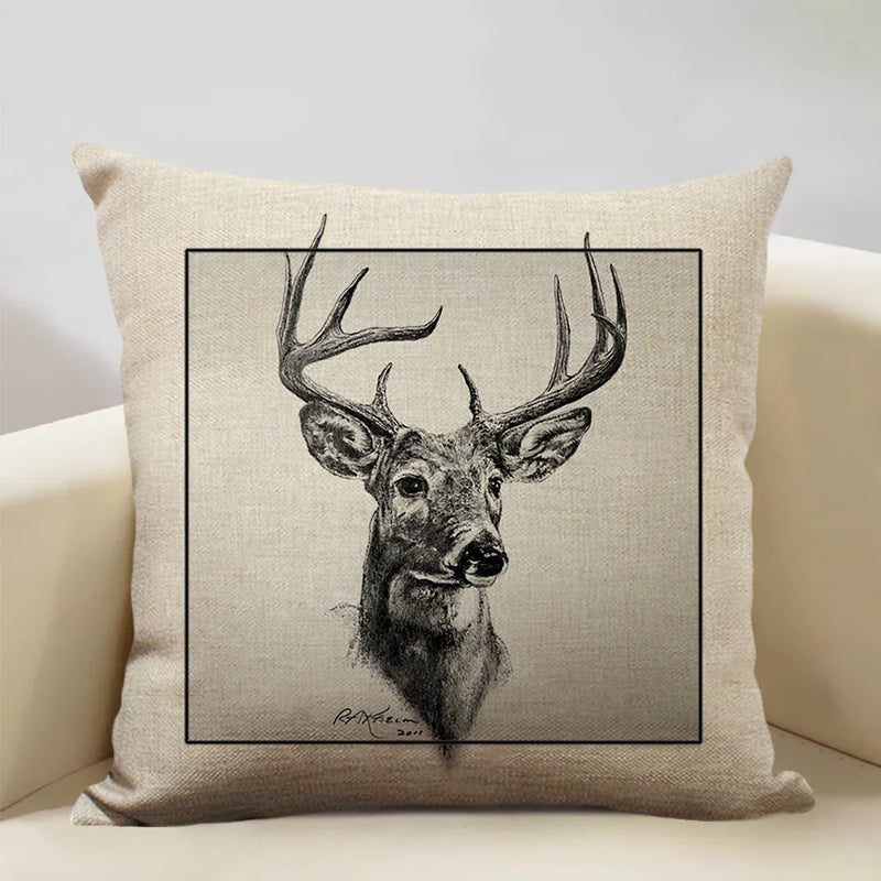 Elk Animal Cushion Cover Sofa Decor Pillow Case Linen Home Decor Axyaa