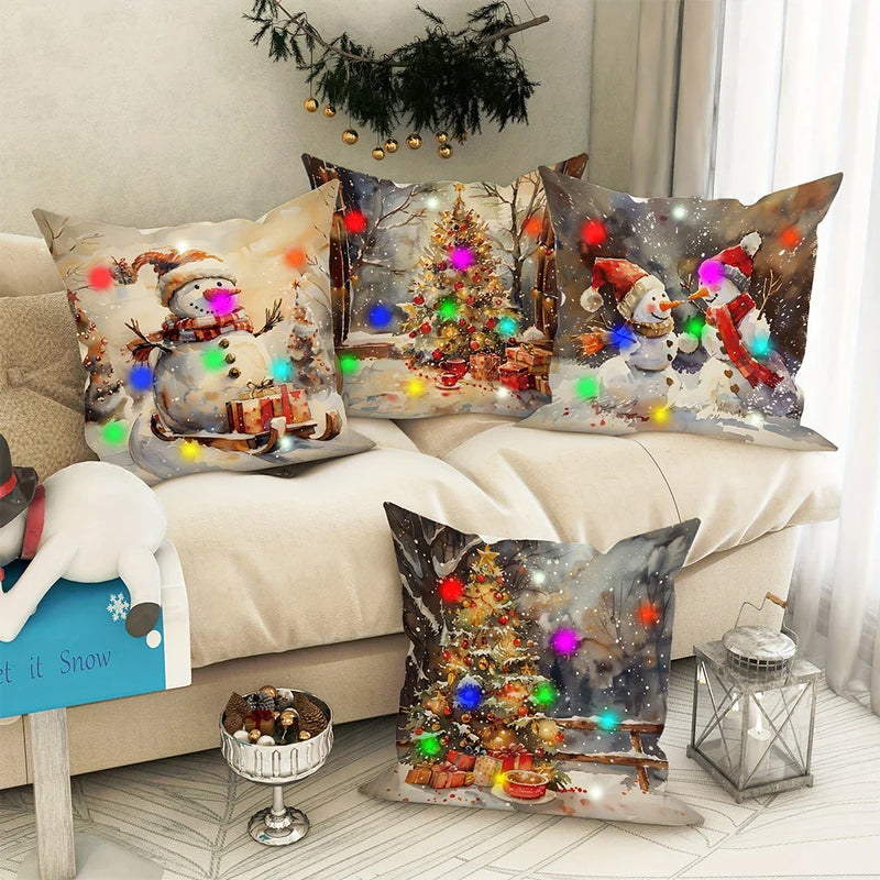 Axyaa Snowman & Christmas Tree LED Pillowcase for Festive Home Decor & Gifts