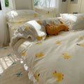 Axyaa Floral Leaf Queen Duvet Set - 4Pc Luxury Washed Cotton Bedding