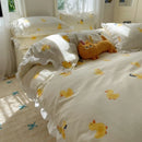 Axyaa Floral Leaf Queen Duvet Set - 4Pc Luxury Washed Cotton Bedding