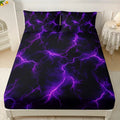 Axyaa Purple Lightning Fitted Sheet Set: High-Definition Print, All-Season, Breathable, Durable