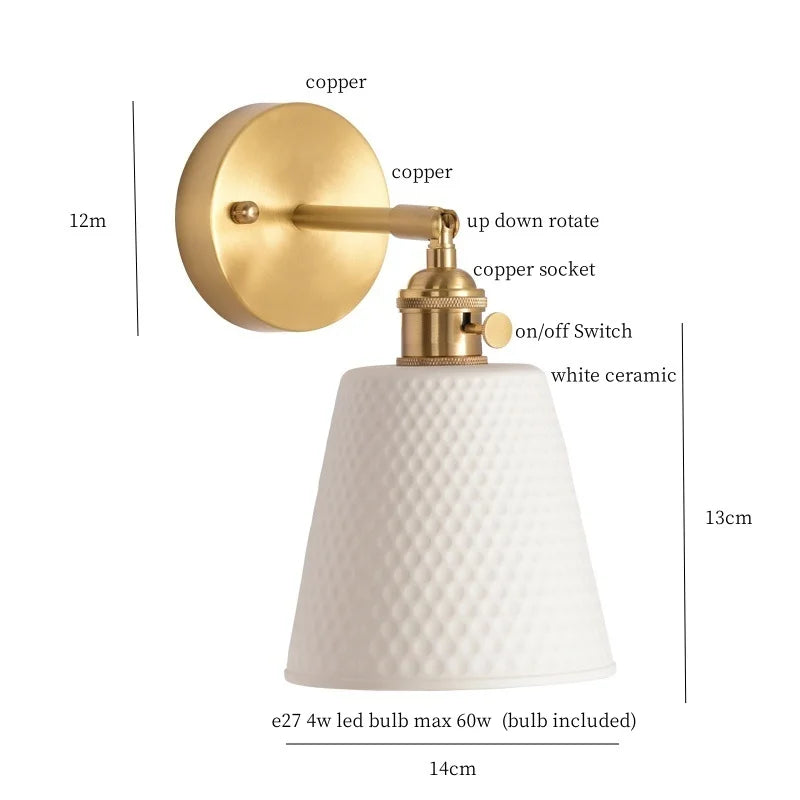 Axyaa Ceramic LED Wall Sconce with Pull Chain for Home Decor