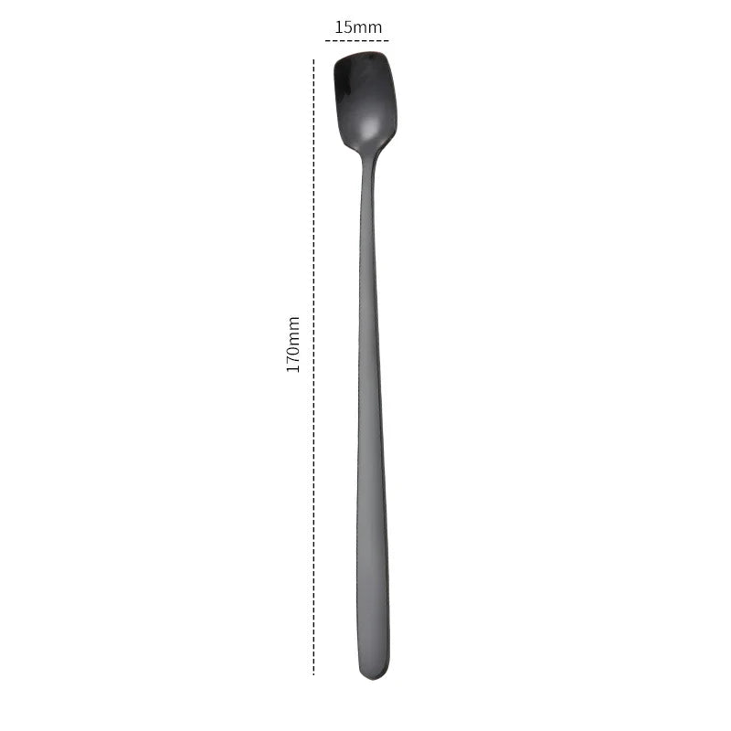 Axyaa Stainless Steel Square Coffee Spoons - Long Handle Dessert Spoons for Kitchen