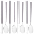 Axyaa Silver Grey Handle Dinnerware Set Stainless Steel Cutlery Spoon Chopsticks