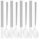 Axyaa Silver Grey Handle Dinnerware Set Stainless Steel Cutlery Spoon Chopsticks