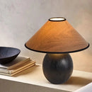 Axyaa Brown Wood Finish Table Lamp with Fabric Shade - Handmade Decor for Bedroom & Living Room