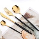 Axyaa Golden Stainless Steel Cutlery Set - 24pcs Forks Knives Spoons Mirror Polished