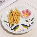 Axyaa Ceramic Magpie Plate - Hand Drawn Dumpling & Snack Serving Plate for Molecular Cuisine