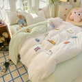 Axyaa Animal Paradise Embroidery 4-Piece Cotton Towel & Bedding Set for Home and Dorm