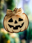 Axyaa Wooden Pumpkin Ghost Ornament, Burlap Bow Design for Home Decor & Unique Gifts