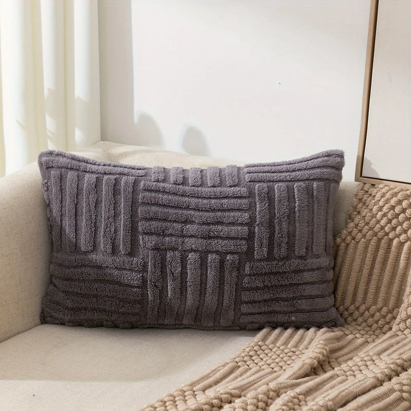 Grey Velvet Snowflake Decor Pillowcase for Sofa Couch Living Room by Axyaa