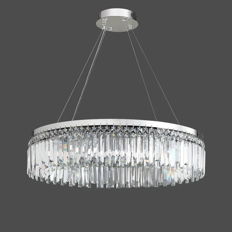 Axyaa Silver LED Crystal Chandelier: Modern Luxury Round Ceiling Light