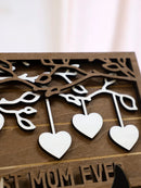 BEST MOM EVER Wooden Plaque with Hanging Hearts, Axyaa 3D Engraved Table Decor