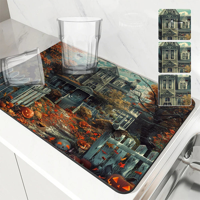 Axyaa Halloween Kitchen Draining Mat with Quick Dry Technology