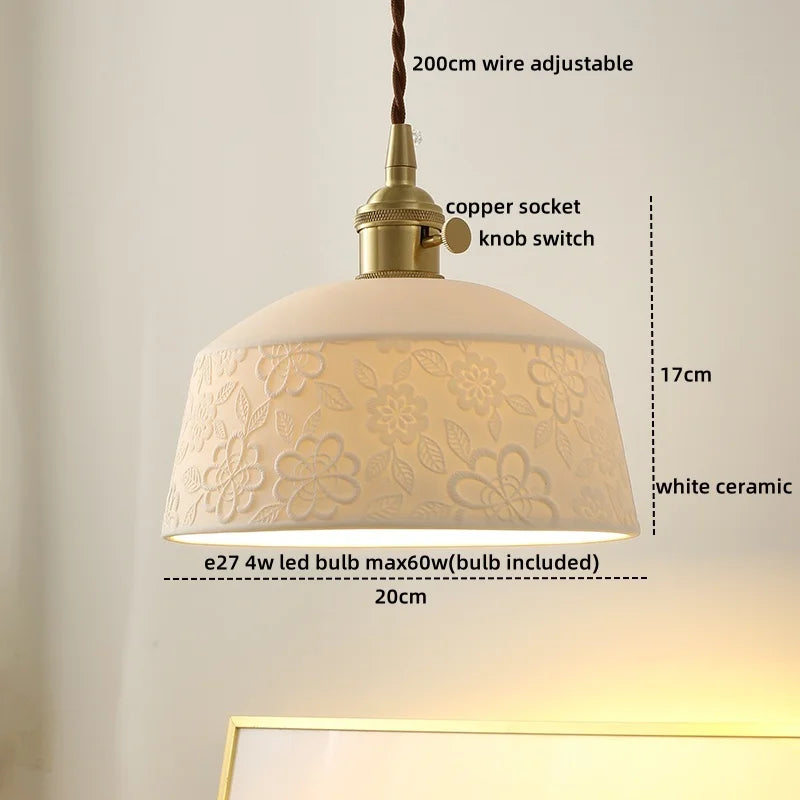 Axyaa White Ceramic LED Pendant Light Fixture with Copper Nordic Design