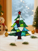 Axyaa Christmas Geometric Acrylic Tree Decor with Red Star - Festive Xmas Ornament