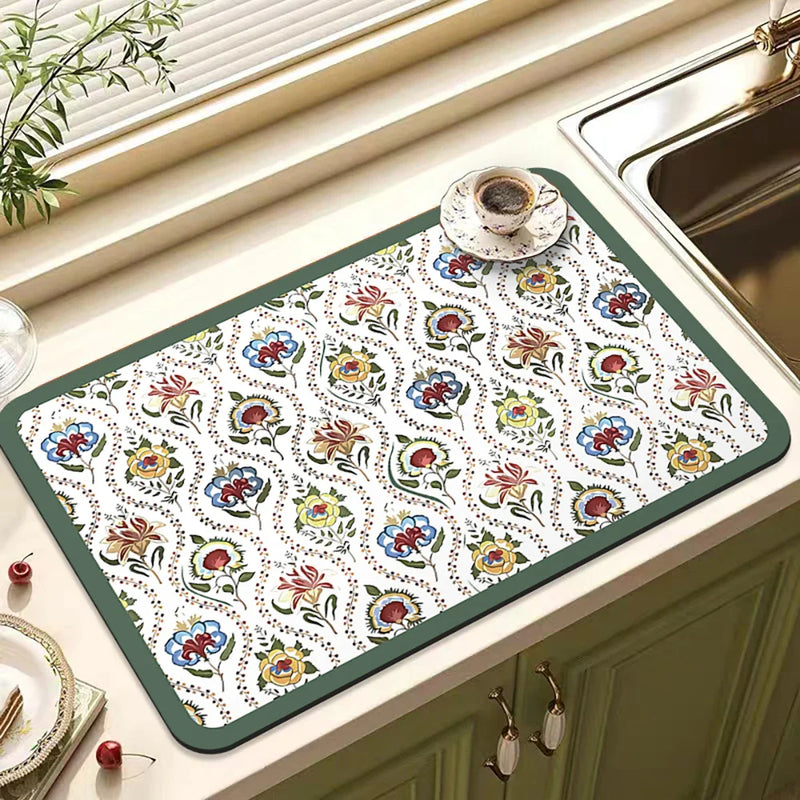 Axyaa Spices Printed Kitchen Absorbent Drying Mat - Tableware Draining Pad