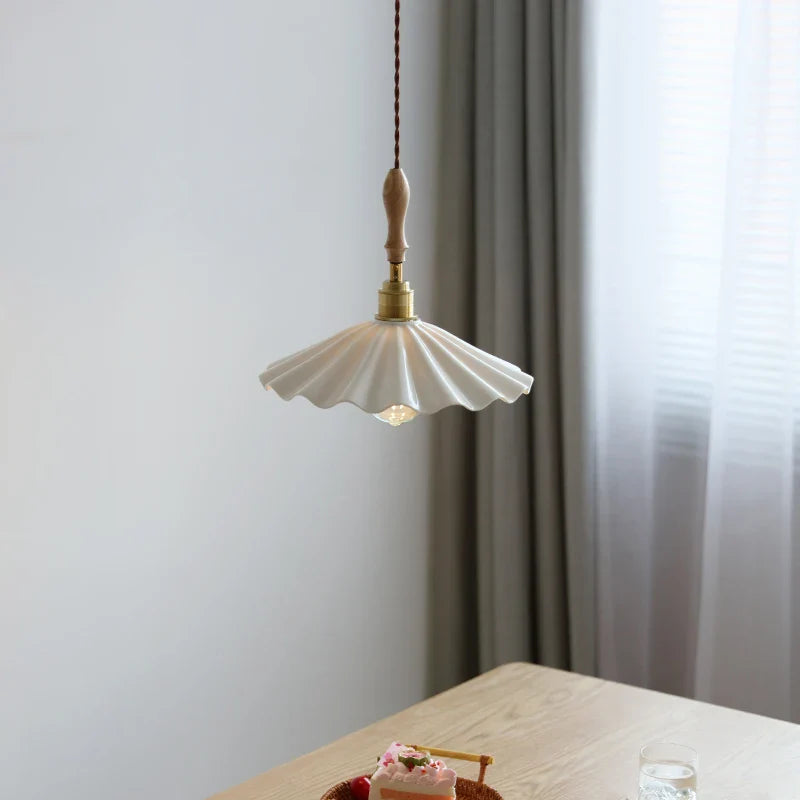 Axyaa Ceramic LED Pendant Light with Wood Copper Socket - 30CM