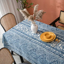 Axya Blue Geometric Triangle Printed Dining Table Cloth Cotton Linen Table Cover
