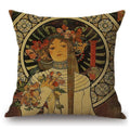 Axyaa Art Nouveau Mucha Gallery Cushion Cover - Beautiful Girl Pattern Linen Pillowcase