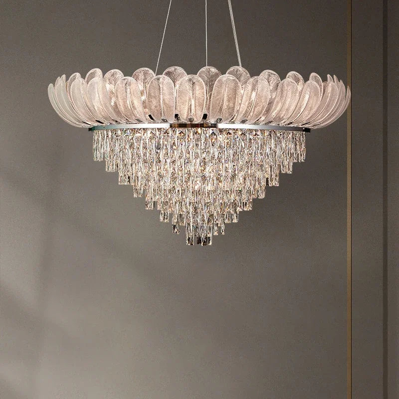 Axyaa Crystal Ceiling Chandelier: Elegant Villa Living Room Pendant Lights Luxe Decor Crown