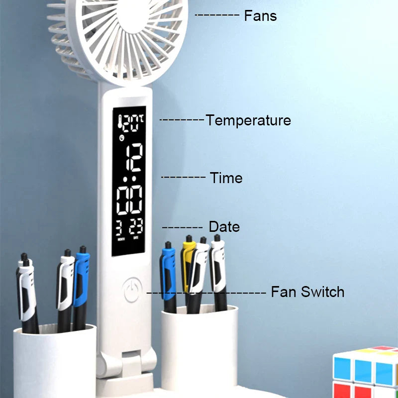 Axyaa Rechargeable Table Lamp with Fan, LED Clock Display, Study and Reading Light