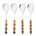 Axyaa Long Handle Serving Spork Set - Bamboo Wooden & Stainless Steel Cutlery
