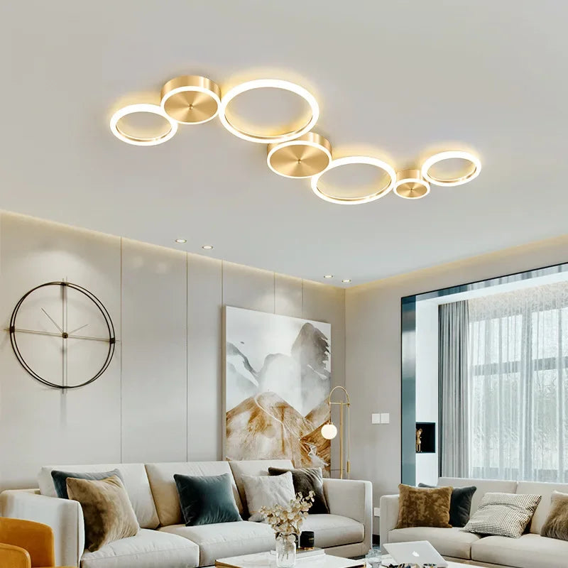 Axya Luxury LED Ceiling Chandelier for Living Dining Bedroom - Golden Circle Rings