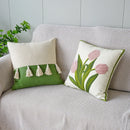 Axyaa Embordered Floral Pillow Cover Plant Leaves Pink Yellow Orange 45x45cm Home Decoration