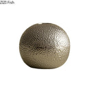 Axyaa Golden Hammer Ceramic Vase Round Flower Pots Aesthetic Room Decor