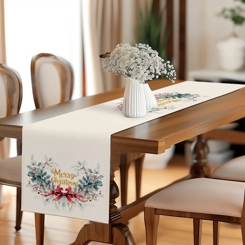 Festive Holly Berry Bow Table Runner by Axyaa