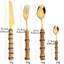 Axyaa 24Pcs Stainless Steel Bamboo Handle Cutlery Set Dinnerware Flatware