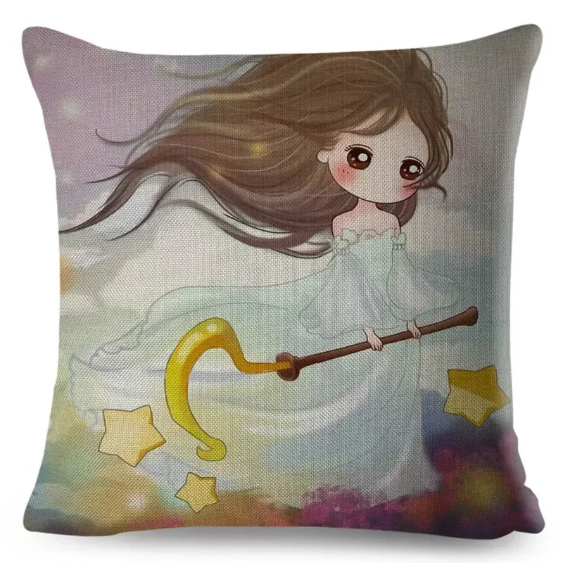 Axyaa Beautiful Girl Pattern Linen Pillowcase for Living Room and Bedroom