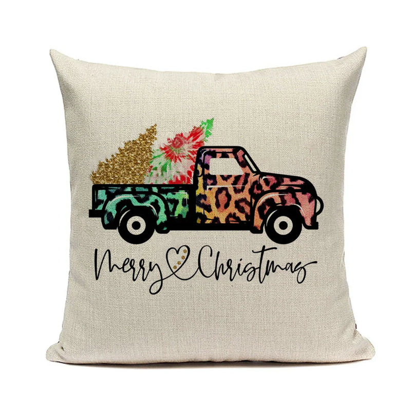 Axyaa Christmas Pickup Trucks Linen Cushion Covers 45x45 for Modern Home Decor