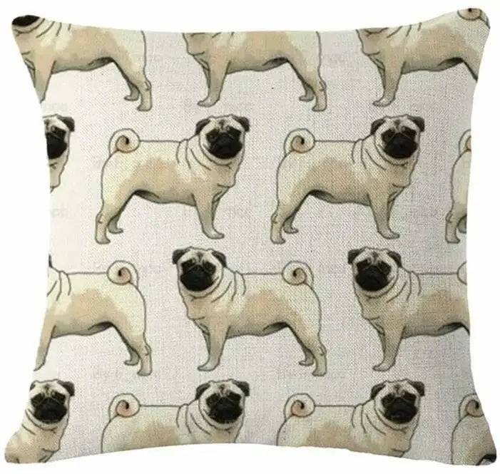 Square Linen Pug French Bulldog Pillow Cover by Axyaa