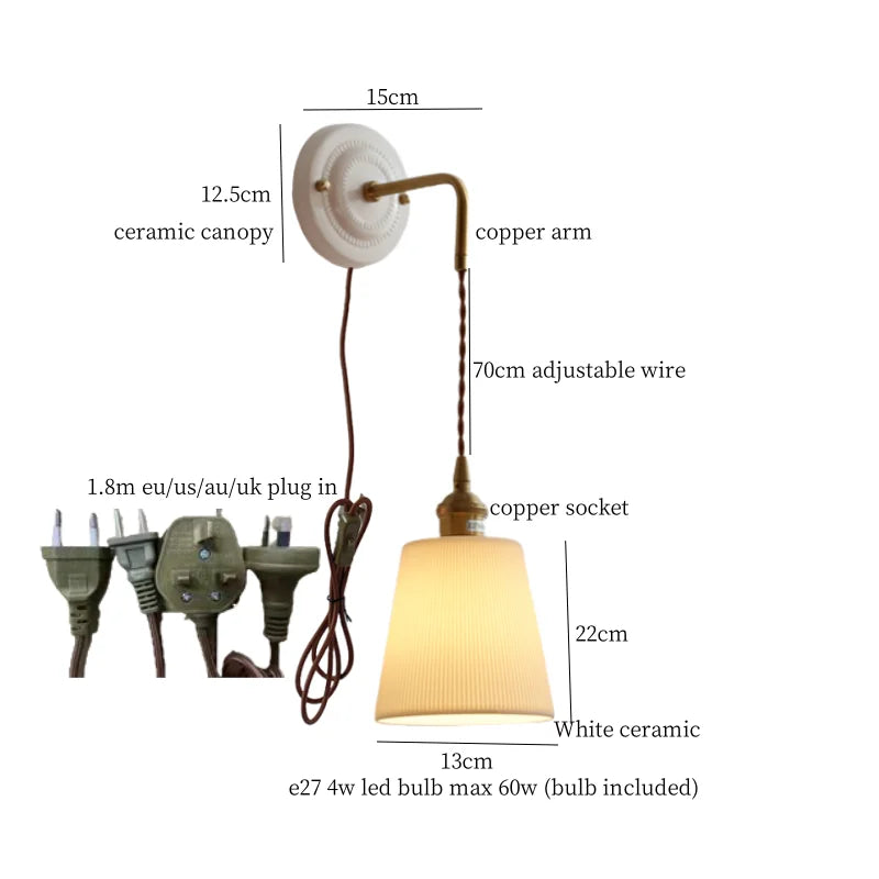 Axyaa Ceramic LED Wall Sconce: Polka Dot Interior Lamp for Bedroom, Bathroom, Loft