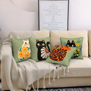 Axyaa Cute Cat & Floral Pattern Pillow Covers for Sofa, Bedroom & Car