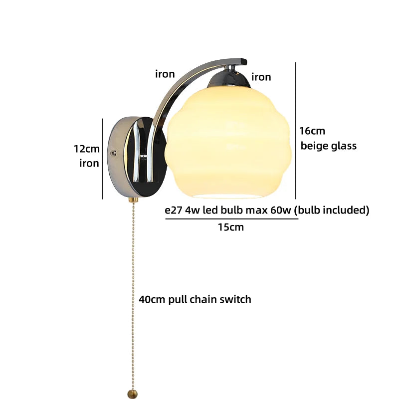 Axyaa Nordic LED Wall Sconce with Switch, Glass Shade, E27 Bulb