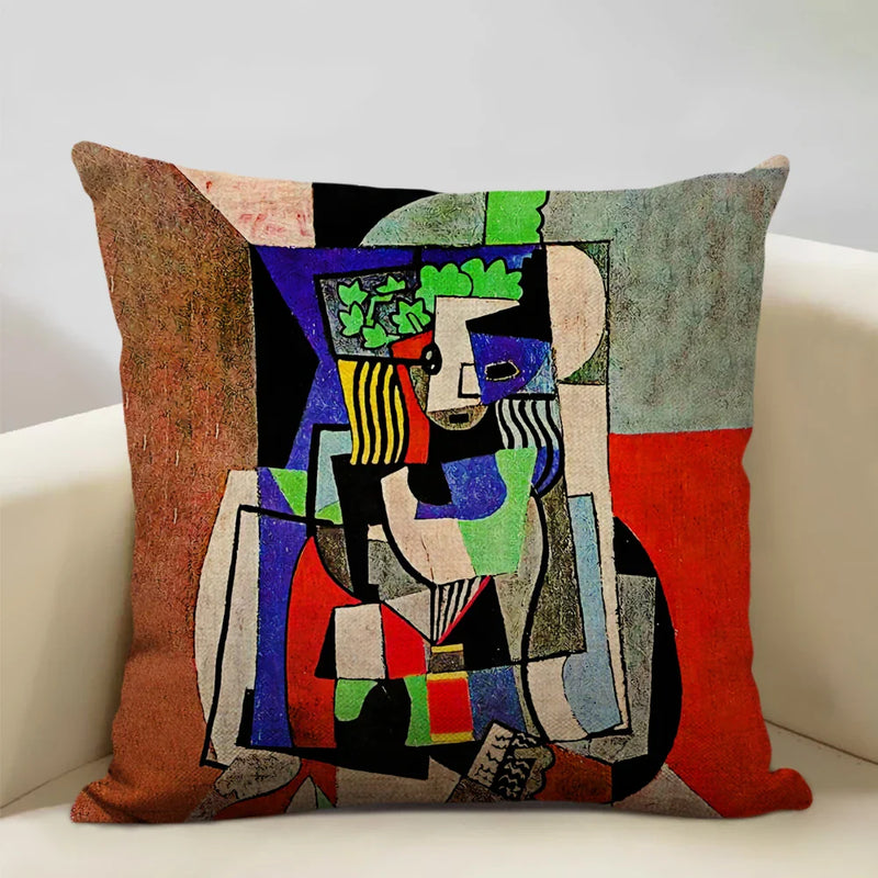Pablo Picasso Abstract Art Cushion Cover 45x45cm Beige Linen Axyaa Brand